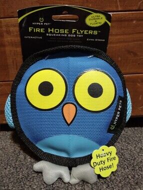 Hyper Pet Blue Owl Fire Hose Flyers Squeaking Dog Toy